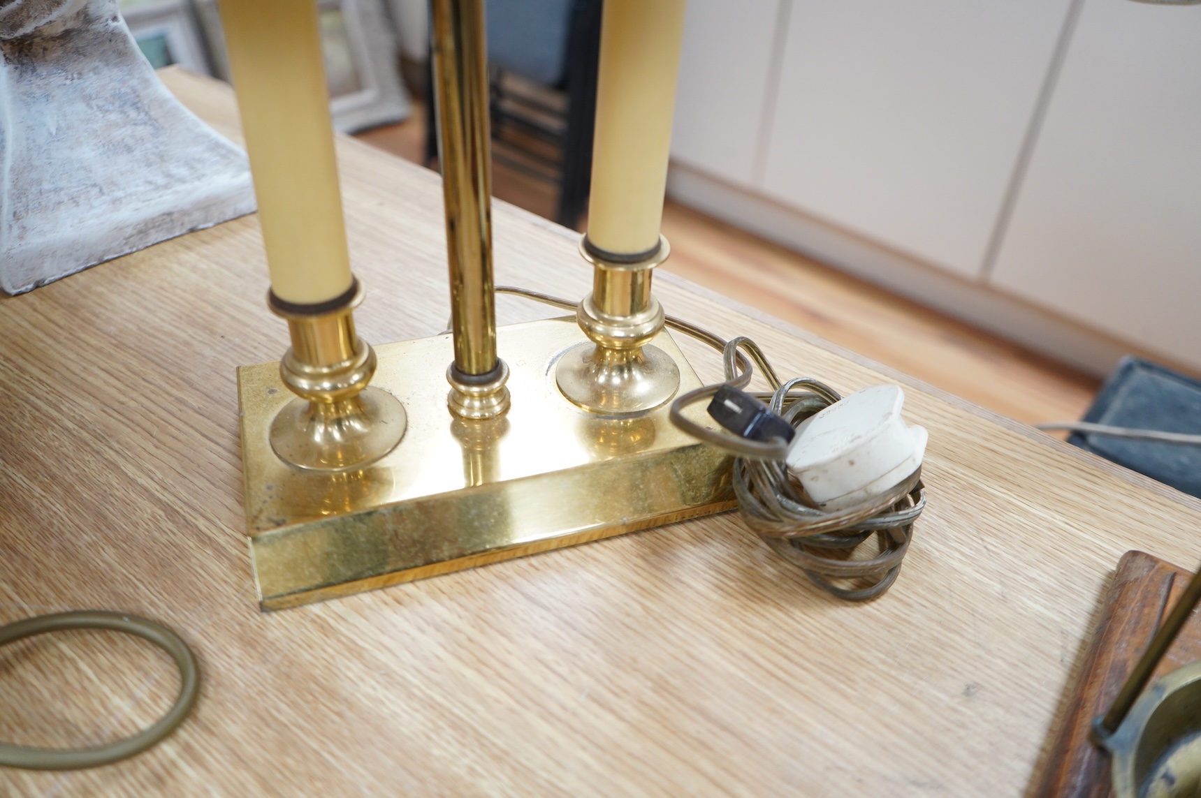 Two early 20th century French brass desk lamps, tallest 45cm